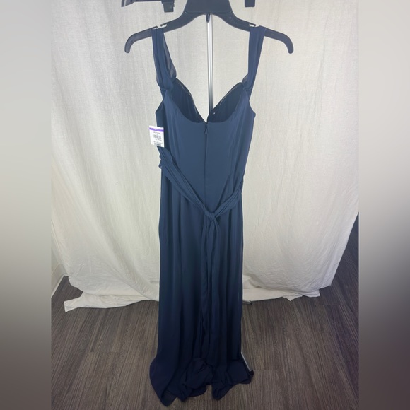 Social Bridesmaids Navy Strapless V-Neck Chiffon Trumpet Gown Size 4 NWT - Picture 11 of 14